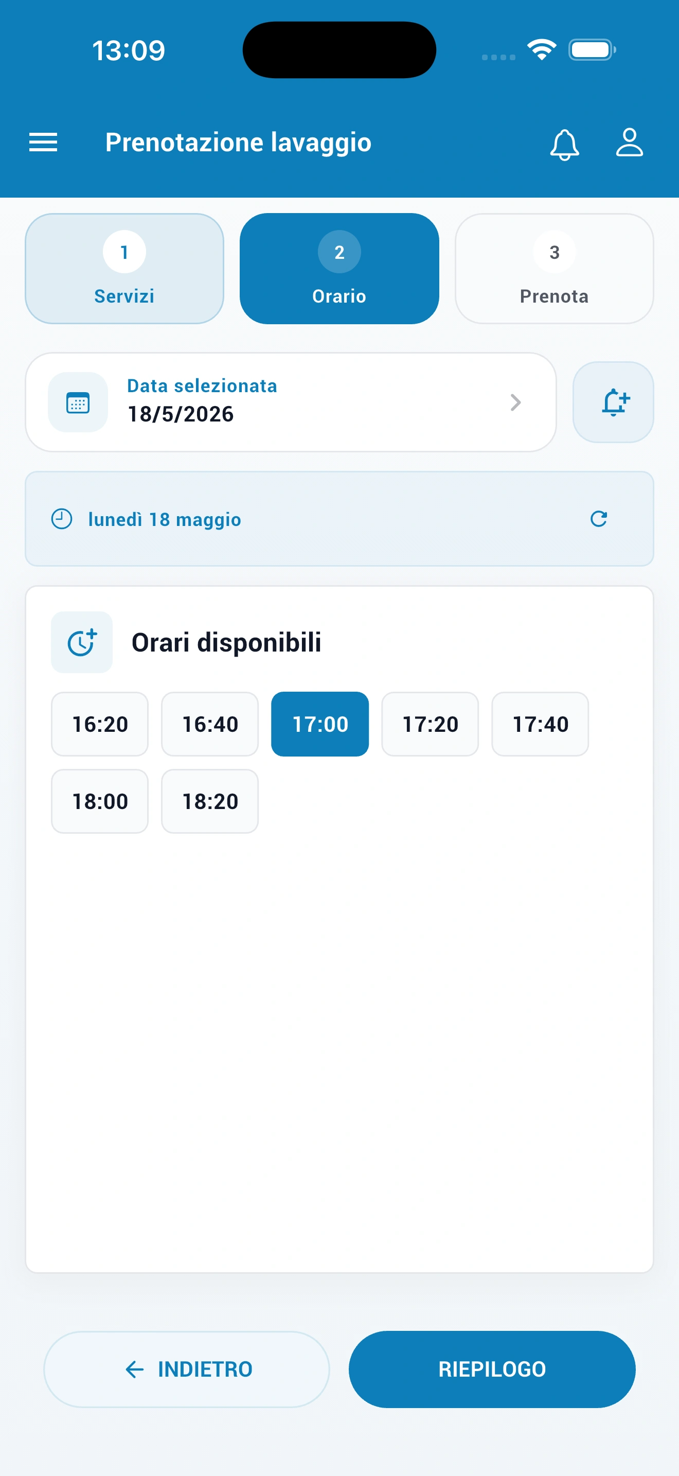 Step 2 prenotazione: scelta orario