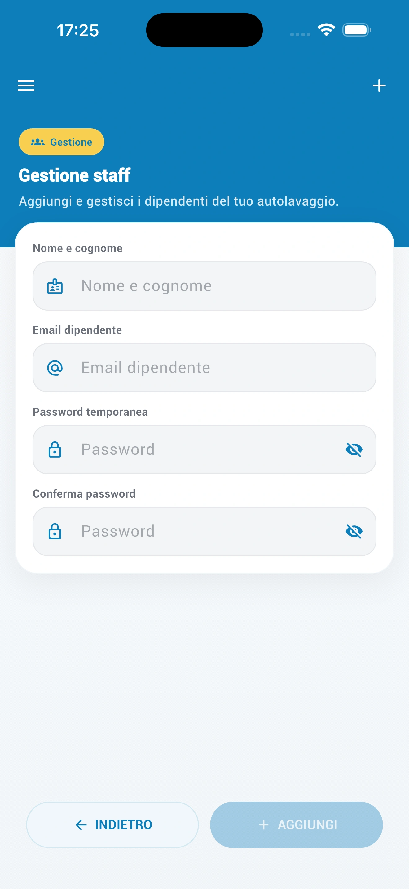 Gestione staff autolavaggio in Lavami Business